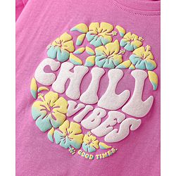 Pine Kids Cotton Knit Half Drop Shoulder Sleeves T-Shirt with Inner Tee & Text Puff Print - Pink