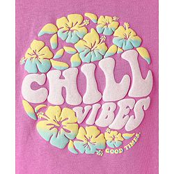 Pine Kids Cotton Knit Half Drop Shoulder Sleeves T-Shirt with Inner Tee & Text Puff Print - Pink