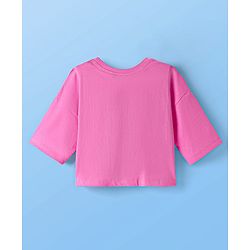 Pine Kids Cotton Knit Half Drop Shoulder Sleeves T-Shirt with Inner Tee & Text Puff Print - Pink