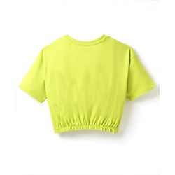 Pine Kids Cotton Knit Half Sleeves T-Shirt with Text Puff Print - Limegreen