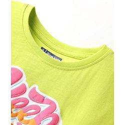 Pine Kids Cotton Knit Half Sleeves T-Shirt with Text Puff Print - Limegreen
