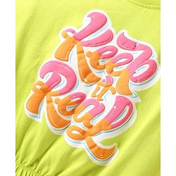 Pine Kids Cotton Knit Half Sleeves T-Shirt with Text Puff Print - Limegreen
