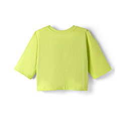 Pine Kids Cotton Knit Half Drop Shoulder Sleeves T-Shirt with Inner Tee & Text Puff Print - Limegreen