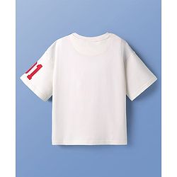 Pine Kids Cotton Knit T-Shirt With Half Raglan Sleeves & High Spirit Text Print - White