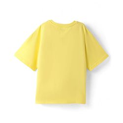 Pine Kids Cotton Knit Half Sleeves Drop Shoulder T-Shirt with Beach Theme Text Print - Lemon Yellow