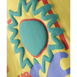 Pine Kids Cotton Knit Half Sleeves Drop Shoulder T-Shirt with Beach Theme Text Print - Lemon Yellow