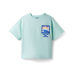 Pine Kids Cotton Knit Half Drop Shoulder Sleeves T-Shirt with Front & Back Nautical Theme Print - Sea Green