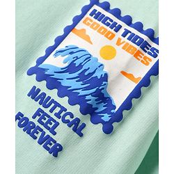 Pine Kids Cotton Knit Half Drop Shoulder Sleeves T-Shirt with Front & Back Nautical Theme Print - Sea Green