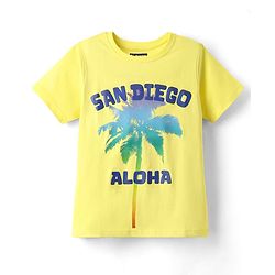 Pine Kids Cotton Knit Half Sleeves T-Shirt with Text Print - Yellow