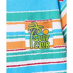 Pine Kids Cotton Knit Half Sleeves Striped T-Shirt with Beach Theme Print - Light Blue