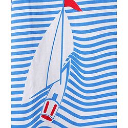 Pine Kids Cotton Knit Half Sleeves Shoulder Drop T-Shirt With Stripes & Nautical Theme Print - Blue & White