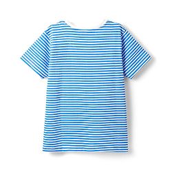 Pine Kids Cotton Knit Half Sleeves Shoulder Drop T-Shirt With Stripes & Nautical Theme Print - Blue & White