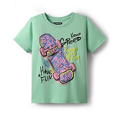 Pine Kids Cotton Knit Half Sleeves T-Shirt With Skate Theme Print - Mint