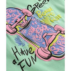 Pine Kids Cotton Knit Half Sleeves T-Shirt With Skate Theme Print - Mint