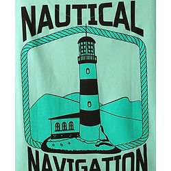 Pine Kids Cotton Knit Half Drop Shoulder Sleeves T-Shirt with Nautical Text Print - Light Green