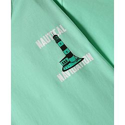 Pine Kids Cotton Knit Half Drop Shoulder Sleeves T-Shirt with Nautical Text Print - Light Green