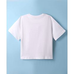 Pine Kids Cotton Knit Half Drop Shoulder Sleeves T-Shirt with Animal & Strong Text Print - White