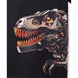 Pine Kids Cotton Knit Half Sleeves T-Shirt With Dino & Cyber Hunt Text Print - Black