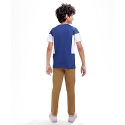 Pine Kids Cotton Knit Half Sleeves T-Shirt with Text Print - Navy Blue