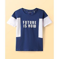 Pine Kids Cotton Knit Half Sleeves T-Shirt with Text Print - Navy Blue
