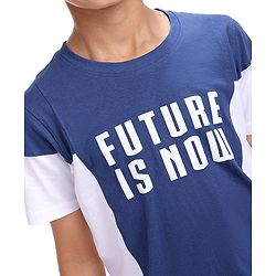 Pine Kids Cotton Knit Half Sleeves T-Shirt with Text Print - Navy Blue
