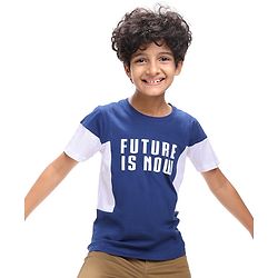 Pine Kids Cotton Knit Half Sleeves T-Shirt with Text Print - Navy Blue