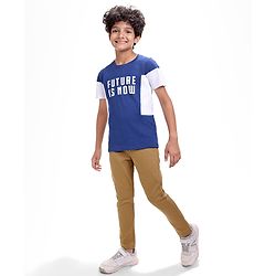 Pine Kids Cotton Knit Half Sleeves T-Shirt with Text Print - Navy Blue