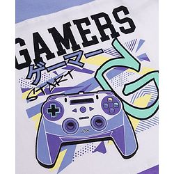Pine Kids Cotton Knit Half Sleeves Cut & Sew T-Shirt With Gamers Text Print - White & Purple
