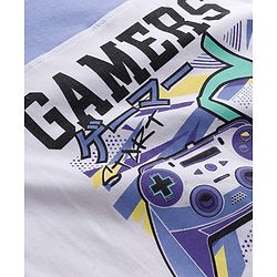 Pine Kids Cotton Knit Half Sleeves Cut & Sew T-Shirt With Gamers Text Print - White & Purple