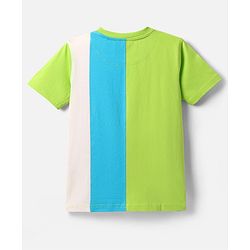 Pine Kids Cotton Knit Half Sleeves Color Black T-Shirt With Logo Print - Limegreen & Light Blue