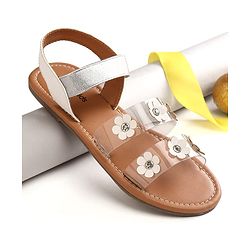 Pine Kids Transparent Straps Sandals with Floral Appliques - Silver