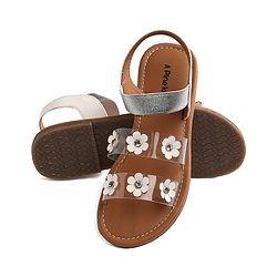 Pine Kids Transparent Straps Sandals with Floral Appliques - Silver