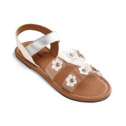 Pine Kids Transparent Straps Sandals with Floral Appliques - Silver