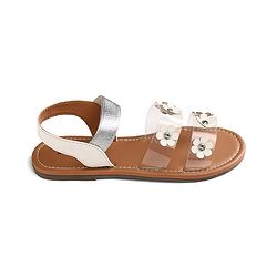 Pine Kids Transparent Straps Sandals with Floral Appliques - Silver