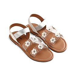 Pine Kids Transparent Straps Sandals with Floral Appliques - Silver