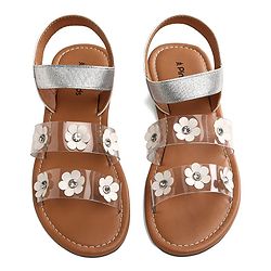 Pine Kids Transparent Straps Sandals with Floral Appliques - Silver