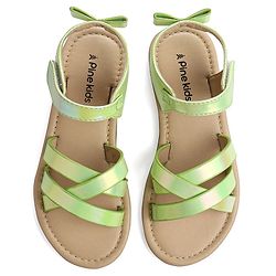 Pine Kids Velcro Closure Sandals With Bow Applique - Green