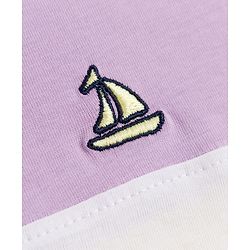 Pine Kids Cotton Knit Half Sleeves T-Shirt With Cut & Sew & Boat Embroidery - White Yellow  & Plum
