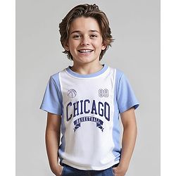 Pine Kids Cotton Knit Half Sleeves T-Shirt with Sports Theme Print - White