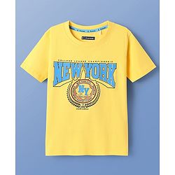 Pine Kids Cotton Knit Half Sleeves T-Shirt With Newyork  Text Print - Yellow