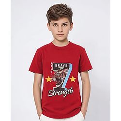 Pine Kids Cotton Knit Half Sleeves T-Shirt with Text Print - Red