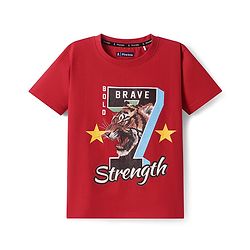 Pine Kids Cotton Knit Half Sleeves T-Shirt with Text Print - Red