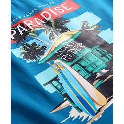 Pine Kids Cotton Knit Half Sleeves T-Shirt with Beach Theme Print - Teal Blue