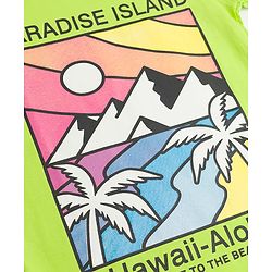 Pine Kids Cotton Knit Half Sleeves T-Shirt With Paradies Island Text Print - Limegreen
