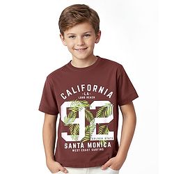 Pine Kids Cotton Knit Half Sleeves Text Printed T-Shirt -Dark Brown