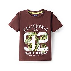 Pine Kids Cotton Knit Half Sleeves Text Printed T-Shirt -Dark Brown