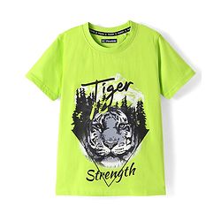 Pine Kids Cotton Knit Half Sleeves T-Shirt with Tiger Print - Light Green