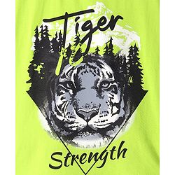 Pine Kids Cotton Knit Half Sleeves T-Shirt with Tiger Print - Light Green