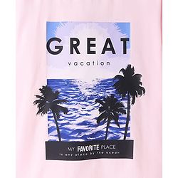 Pine Kids Cotton Knit Half Sleeves T-Shirt with Great Vacation Text - Pink