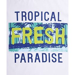 Pine Kids Cotton Knit Half Sleeves T-Shirt with Tropical Theme Print - White